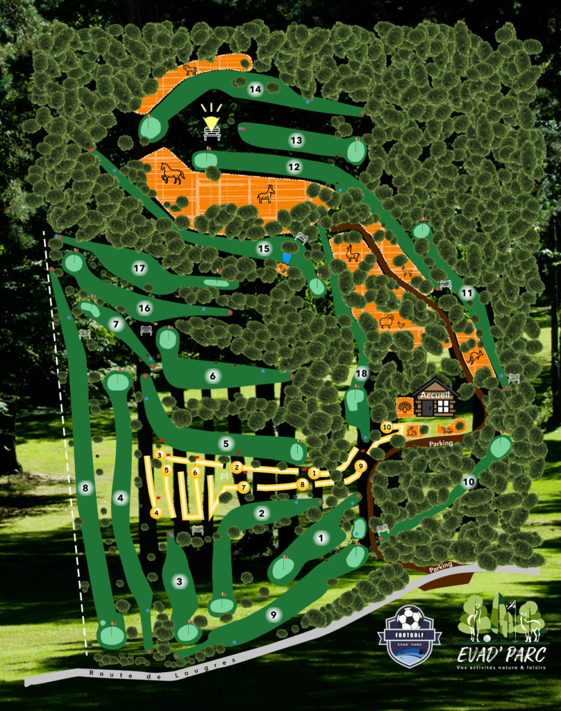Plan du parcours de footgolf 18 trous d'Evad'Parc